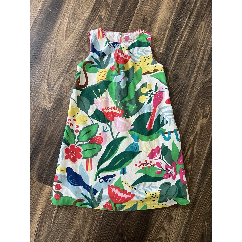 Mini Boden Tropical‎ Jungle Dress 11-12 Cotton Linen With Pockets